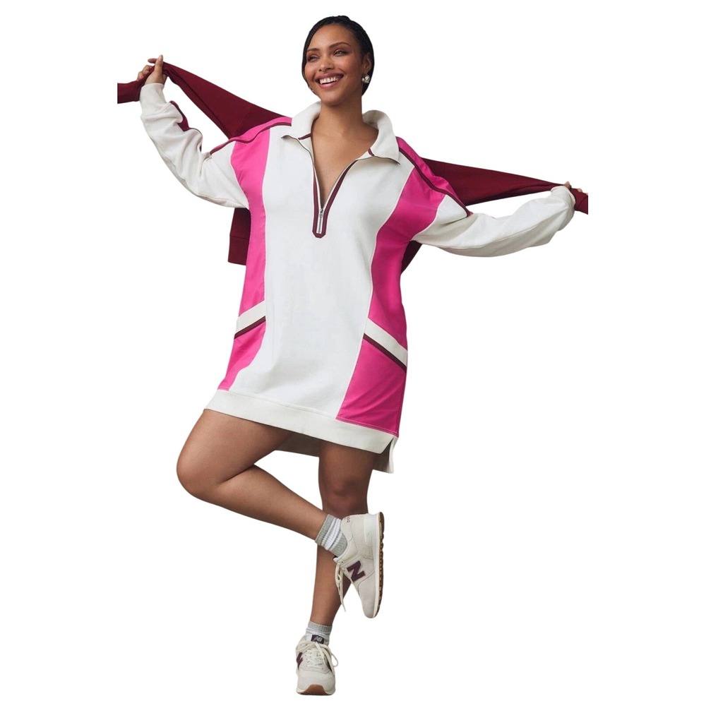 Daily‎ Practice Anthropologie Pink Zip Sporty Colorblock Twofer Dress Size S